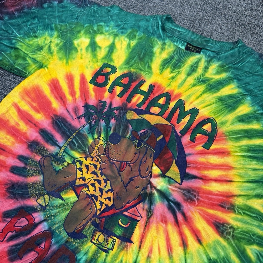 Vintage Bahama Papa T Shirt Sz XL Tie Dye Dog Cartoon Graphic 90s Beach